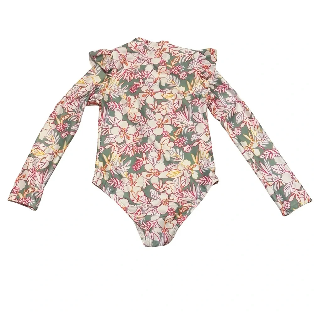 Wonder Nation Floral Long Sleeve Rash Guard Swimsuit One Piece Girls 5T